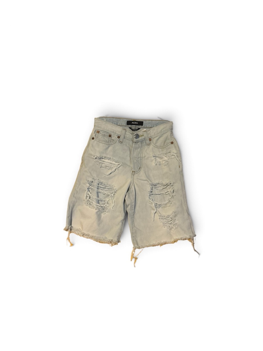 Aero Light Stone Washed Distressed Denim Shorts Size 000